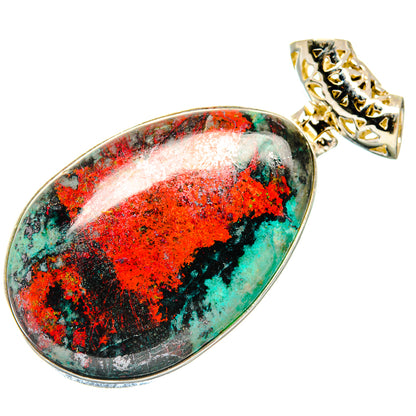 Sonora Sunrise oval pendant in 925 sterling silver with colorful red turquoise stone