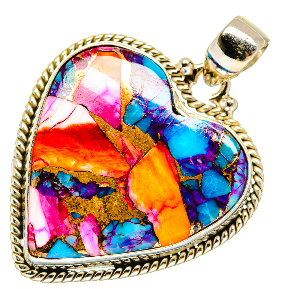 Kingman Pink Dahlia Turquoise Pendants handcrafted by Ana Silver Co - PD20003