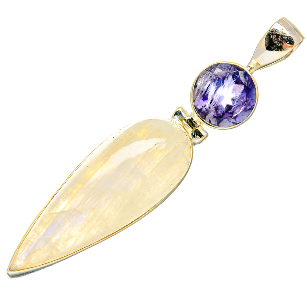 Moonstone teardrop and round purple gemstone pendant in 925 sterling silver