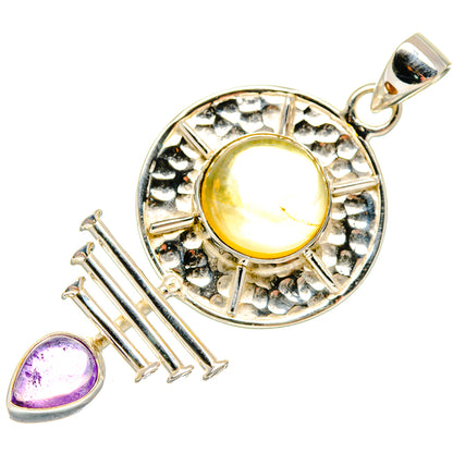 925 sterling silver citrine and amethyst pendant, round yellow bezel with loop bail