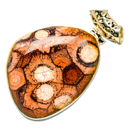 Poppy Jasper teardrop pendant with 925 sterling silver bail, gold-tone setting, orange-brown pattern