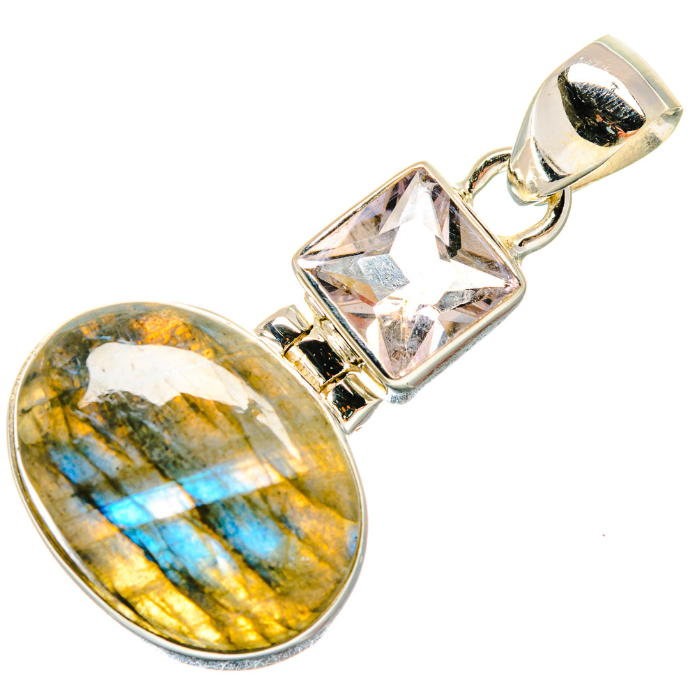 925 silver pendant with oval labradorite cabochon and faceted kunzite