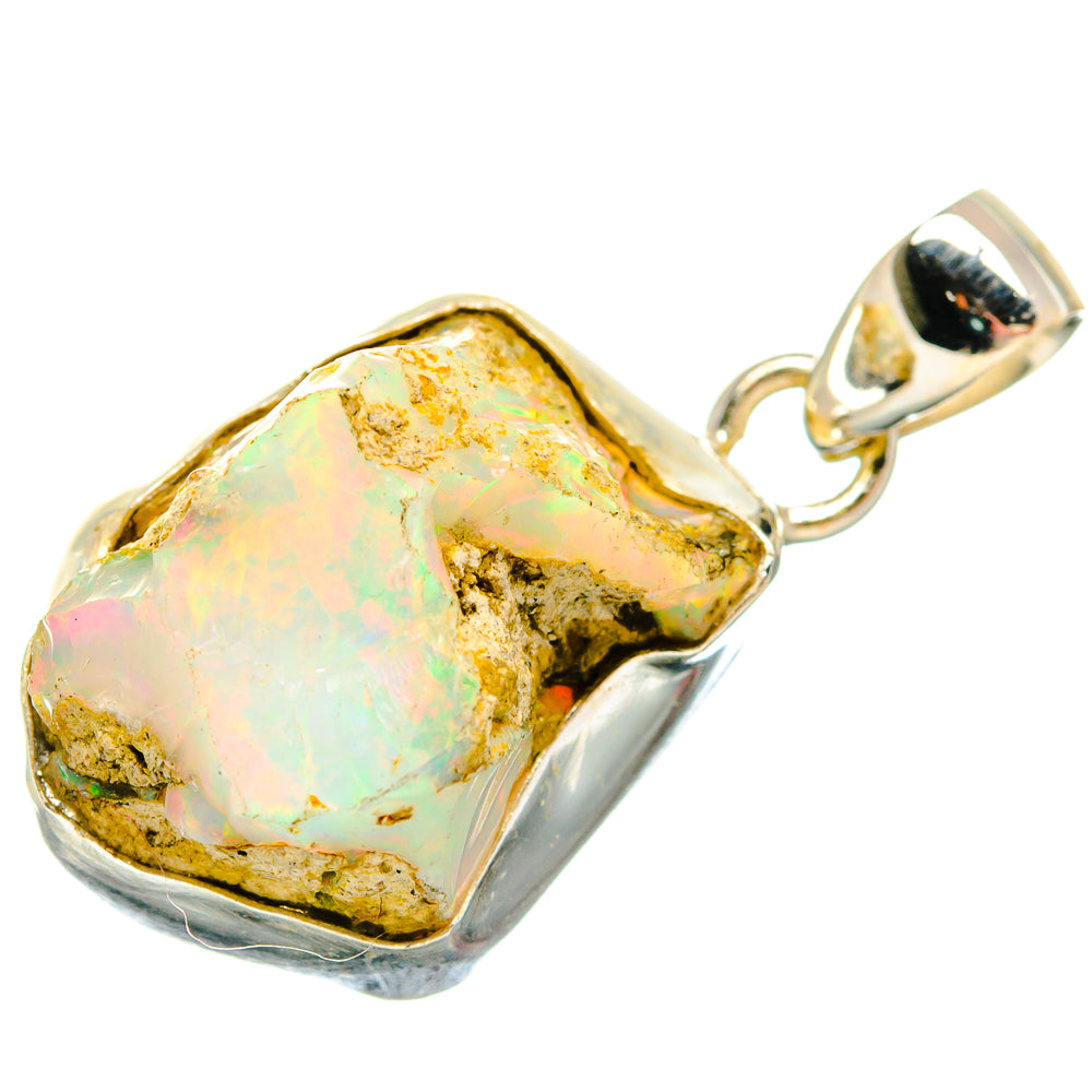 Rough Ethiopian opal pendant with bail, 925 sterling silver bezel setting, side angle