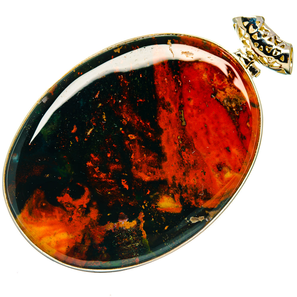 Bloodstone pendant, 925 sterling silver bezel with oval red and green-black stone