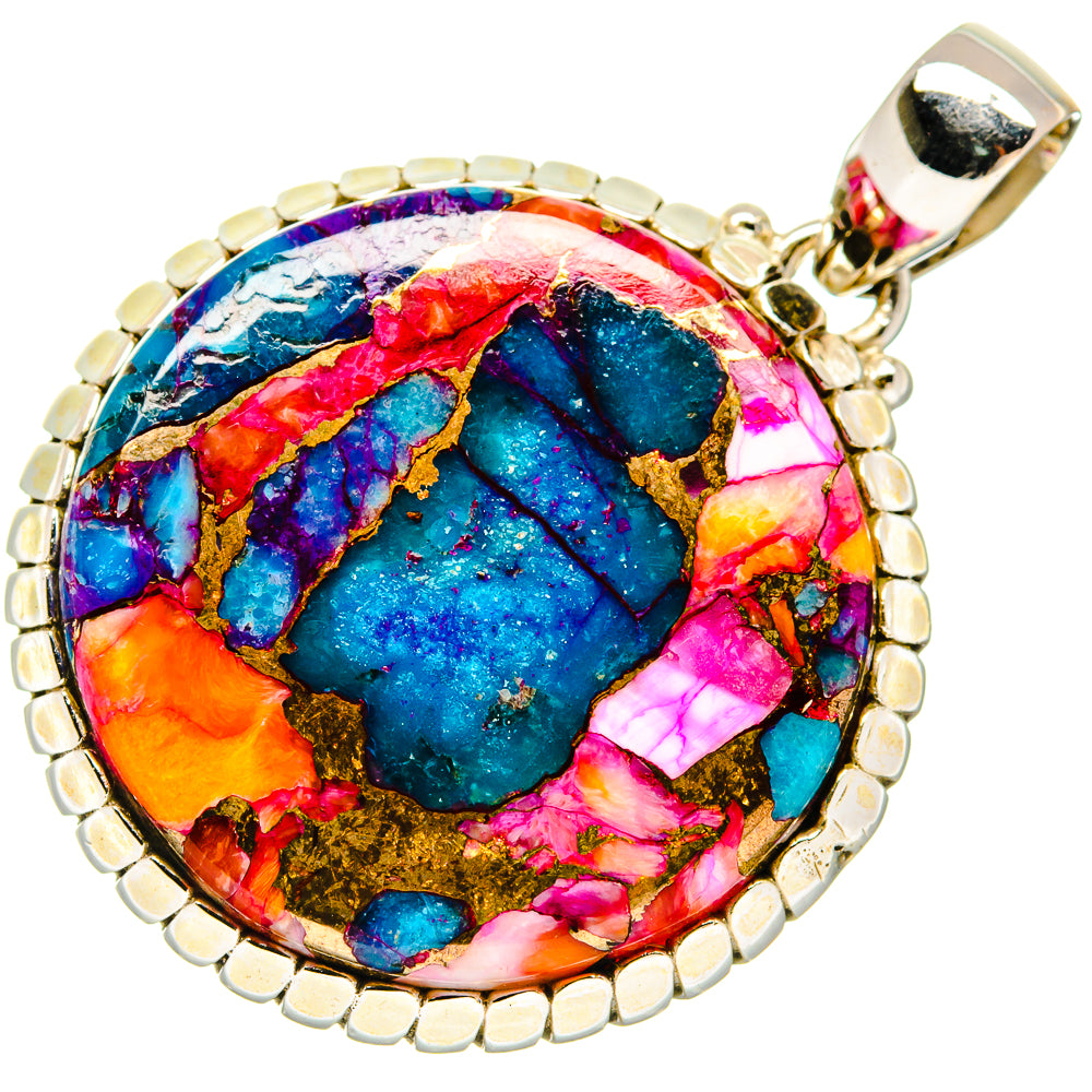 Kingman Pink Dahlia Turquoise Pendants handcrafted by Ana Silver Co - PD20214