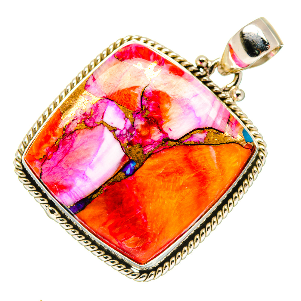 Kingman Pink Dahlia Turquoise Pendants handcrafted by Ana Silver Co - PD20263