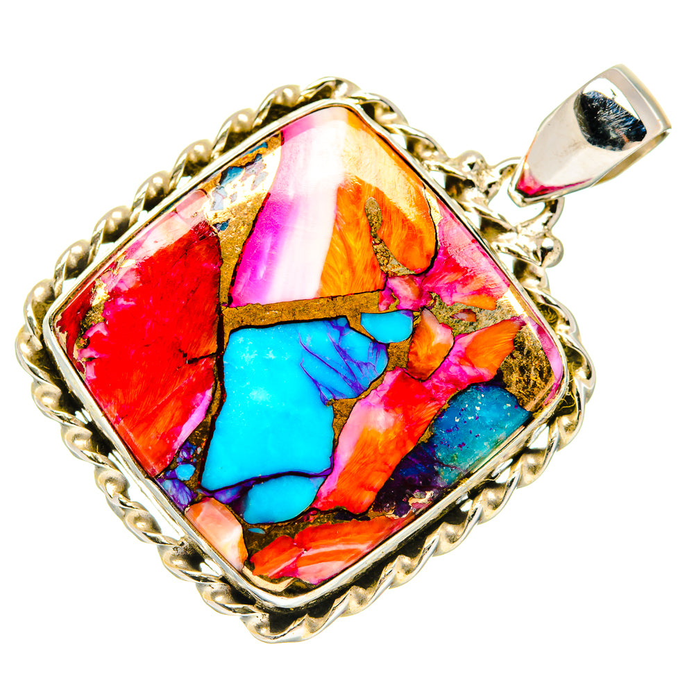 Kingman Pink Dahlia Turquoise Pendants handcrafted by Ana Silver Co - PD20275