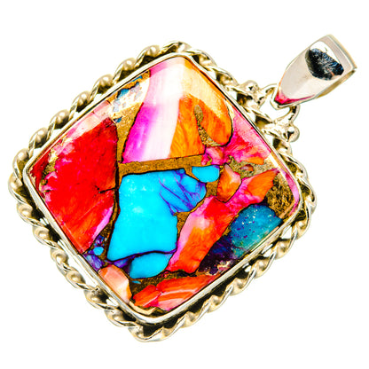 Kingman Pink Dahlia Turquoise Pendants handcrafted by Ana Silver Co - PD20275