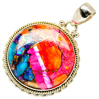 Kingman Pink Dahlia Turquoise Pendants handcrafted by Ana Silver Co - PD20276