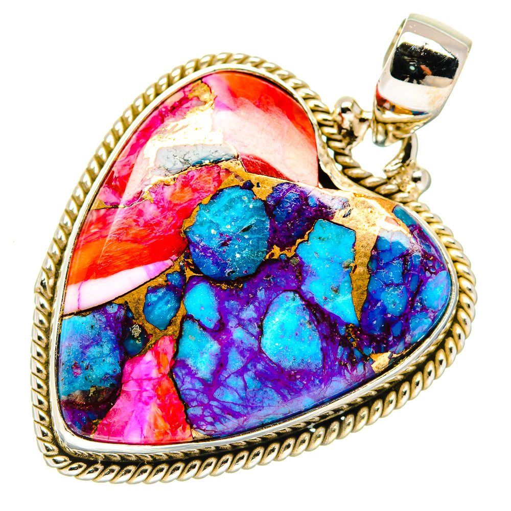 Kingman Pink Dahlia Turquoise Pendants handcrafted by Ana Silver Co - PD20277