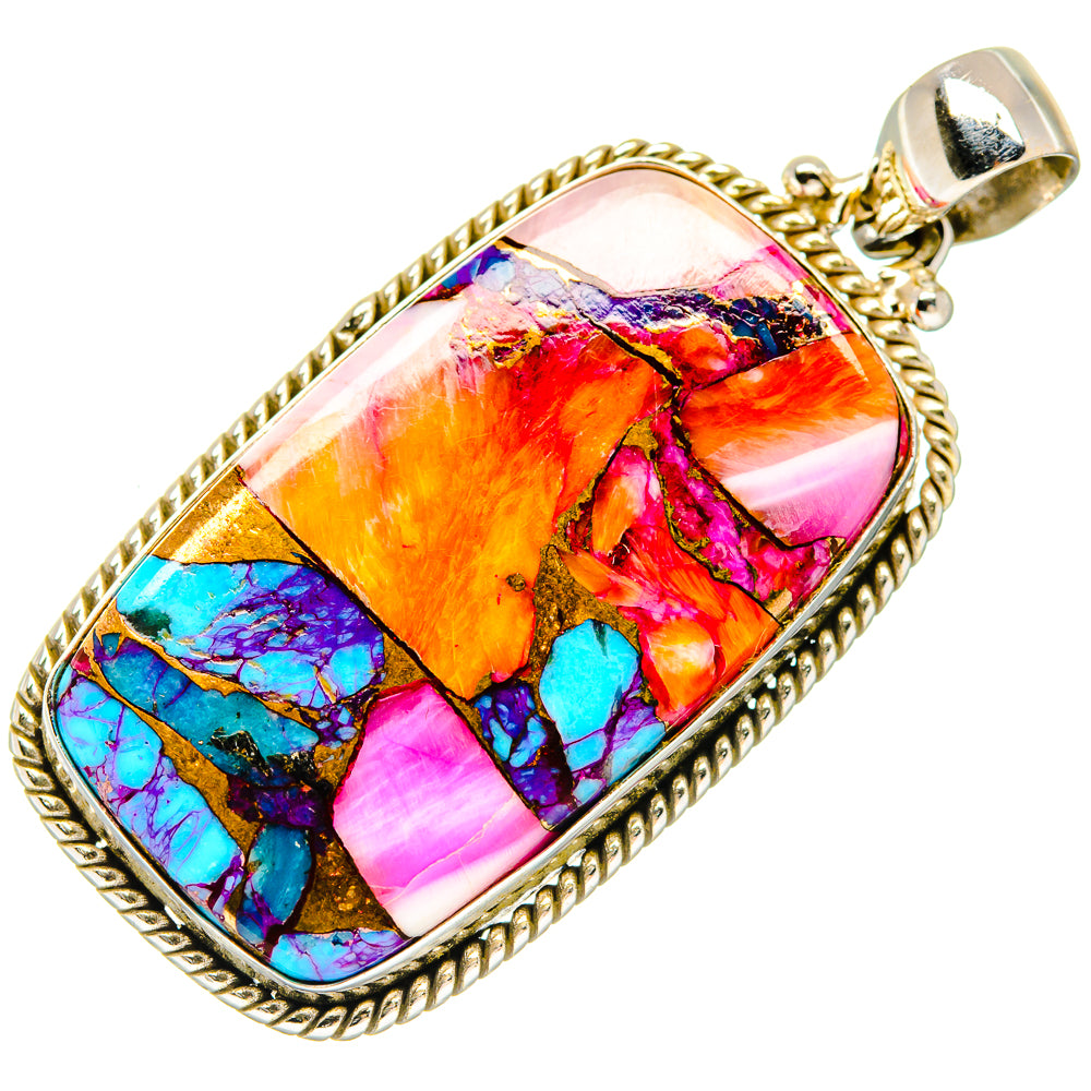 Kingman Pink Dahlia Turquoise Pendants handcrafted by Ana Silver Co - PD20278