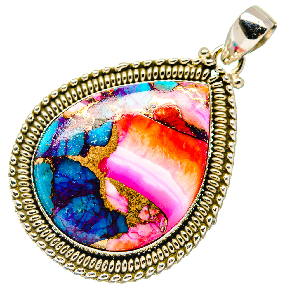 Kingman Pink Dahlia Turquoise Pendants handcrafted by Ana Silver Co - PD20279