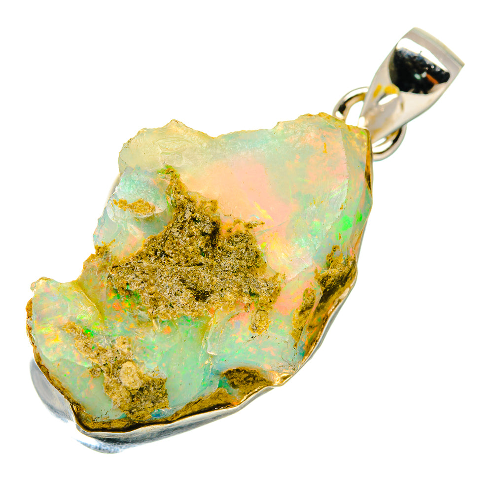 Rough Ethiopian opal pendant, 925 sterling silver bail, irregular teal opal with gold specks