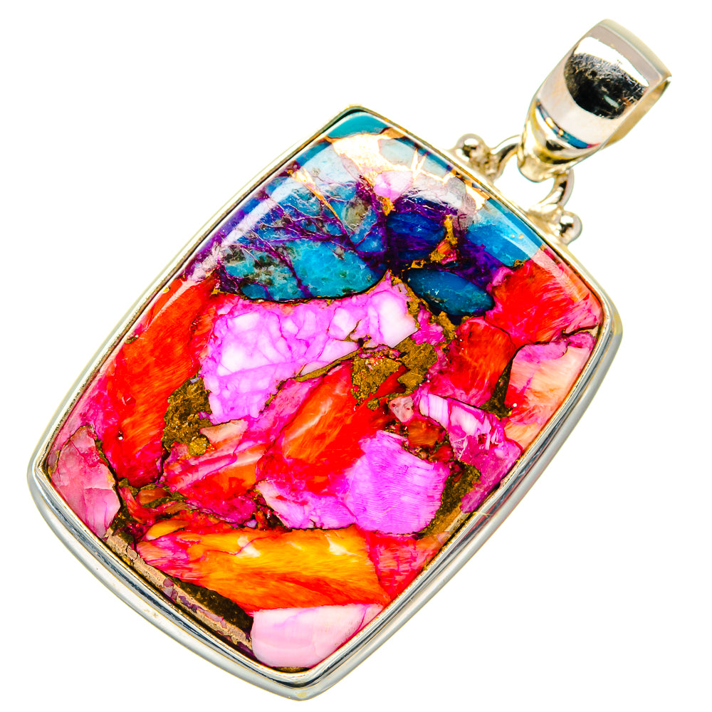 Kingman Pink Dahlia Turquoise Pendants handcrafted by Ana Silver Co - PD20452