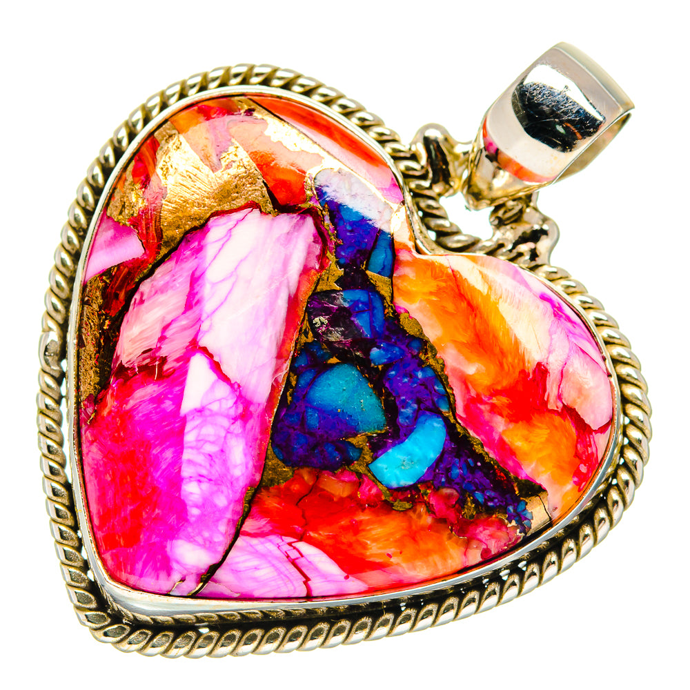 Kingman Pink Dahlia Turquoise Pendants handcrafted by Ana Silver Co - PD20453