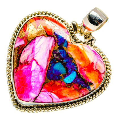 Kingman Pink Dahlia Turquoise Pendants handcrafted by Ana Silver Co - PD20453