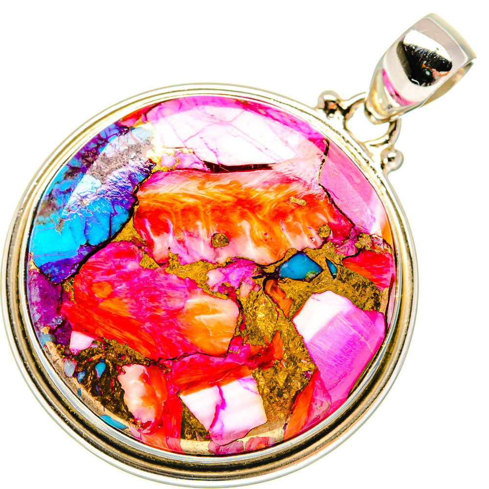 Kingman Pink Dahlia Turquoise Pendants handcrafted by Ana Silver Co - PD20491
