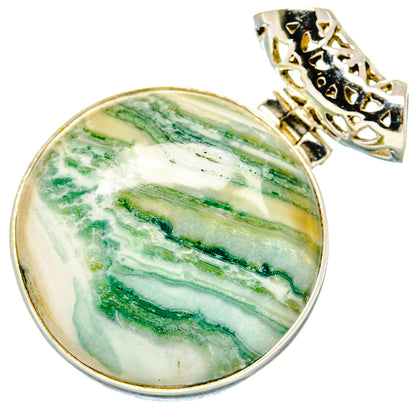 Ocean jasper pendant with green and white striped oval stone in 925 sterling silver