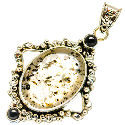 925 sterling silver oval Montana agate pendant with black onyx accents and bail