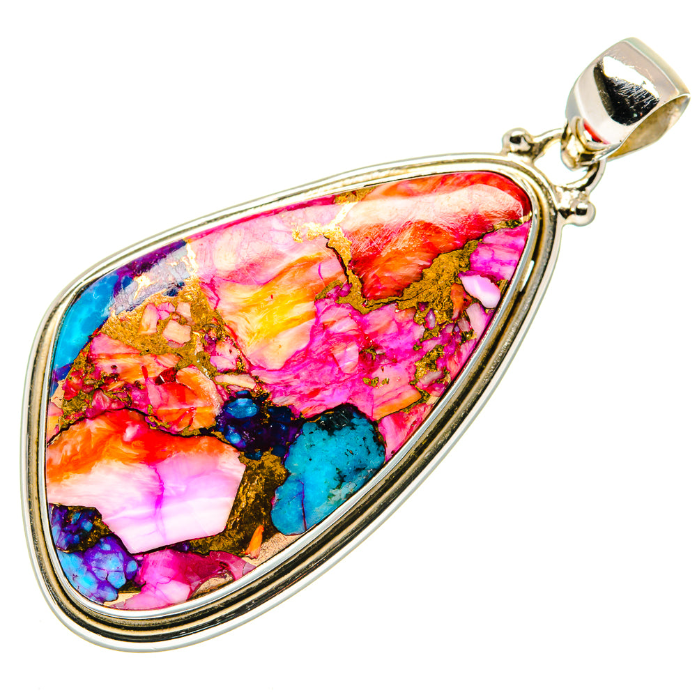 Kingman Pink Dahlia Turquoise Pendants handcrafted by Ana Silver Co - PD20670