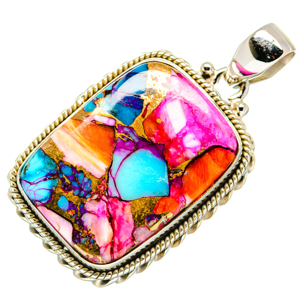 Kingman Pink Dahlia Turquoise Pendants handcrafted by Ana Silver Co - PD20671