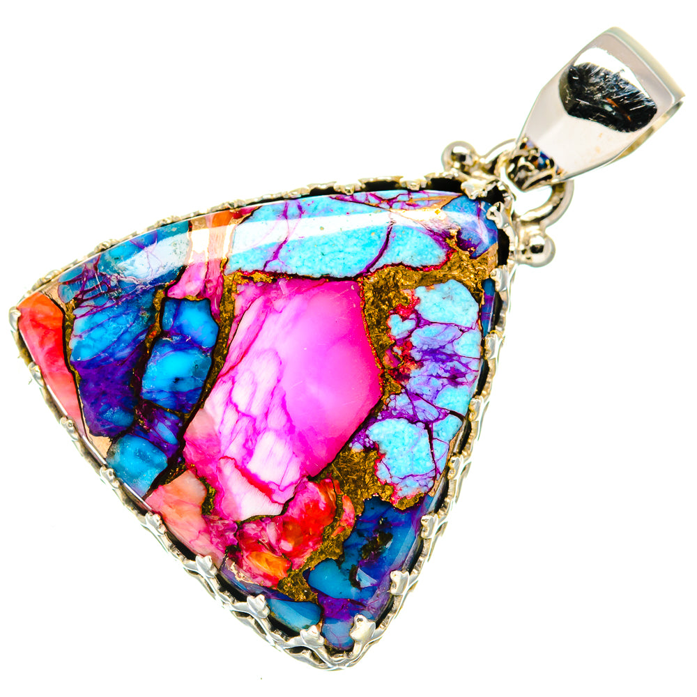Kingman Pink Dahlia Turquoise Pendants handcrafted by Ana Silver Co - PD20673