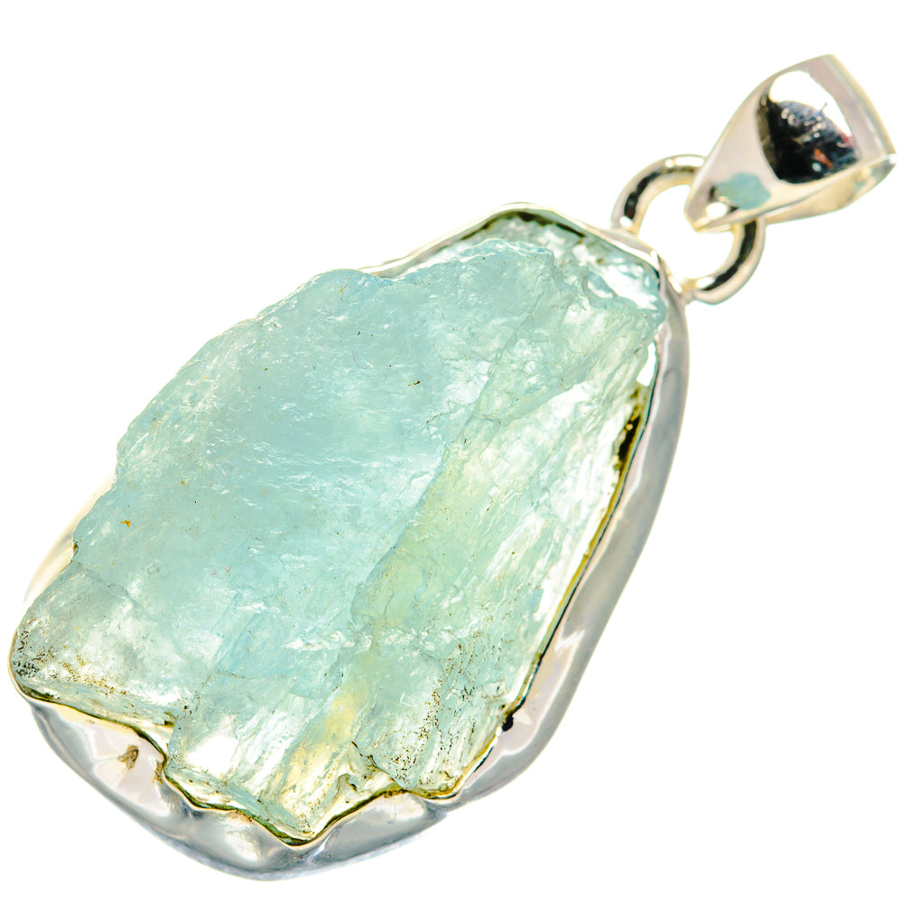 Rough aquamarine pendant with sterling silver bezel and loop bail, light aqua stone.