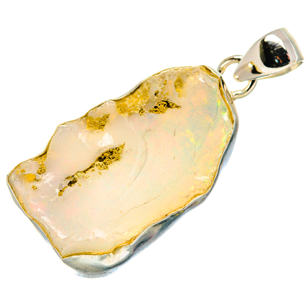 Rough opal slice pendant with yellow-gold inclusions, sterling silver bezel and bail