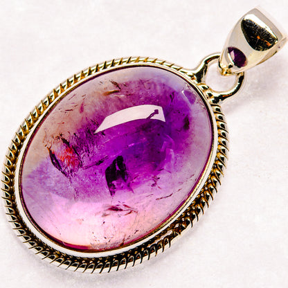 Oval ametrine pendant with purple stone, gold-tone beaded bezel, 925 sterling silver bail