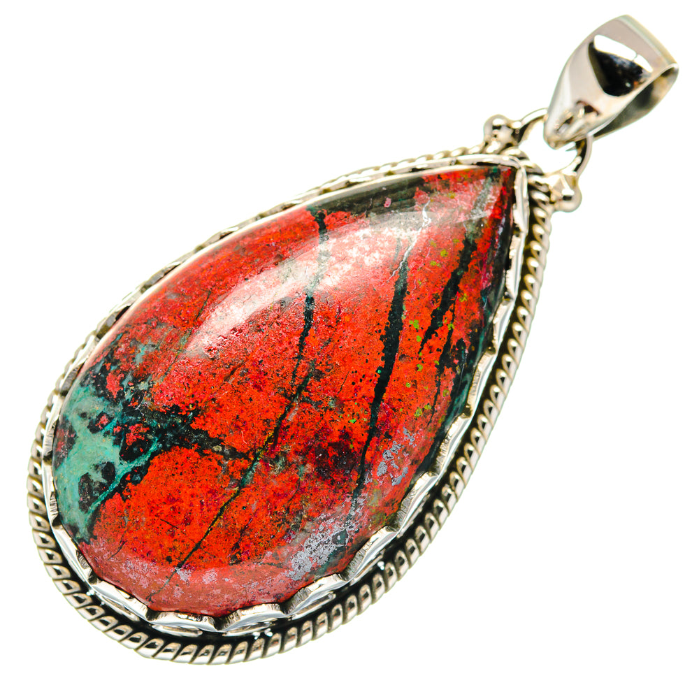Sonora Sunrise pendant: teardrop red-green stone in 925 silver bezel with bail