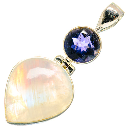 925 sterling silver pendant with opal moonstone and dark blue tanzanite teardrop stones
