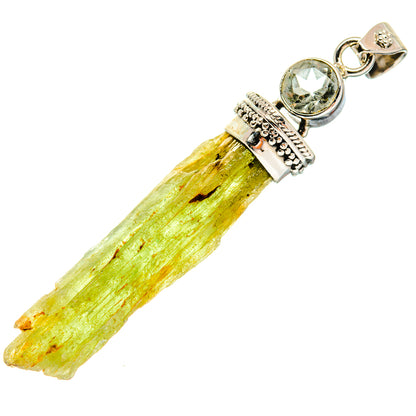 Rough green crystal point pendant with round green gemstone bail, 925 sterling silver