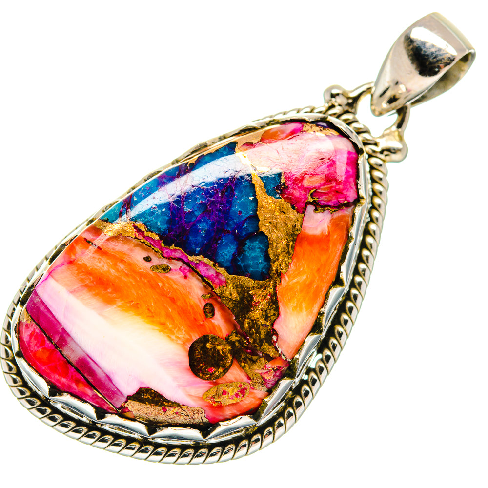 Kingman Pink Dahlia Turquoise Pendants handcrafted by Ana Silver Co - PD21016