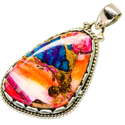 Kingman Pink Dahlia Turquoise Pendants handcrafted by Ana Silver Co - PD21016