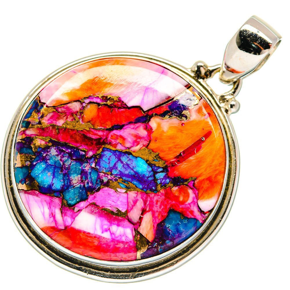 Kingman Pink Dahlia Turquoise Pendants handcrafted by Ana Silver Co - PD21017