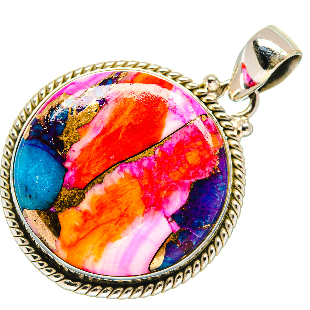 Kingman Pink Dahlia Turquoise Pendants handcrafted by Ana Silver Co - PD21018