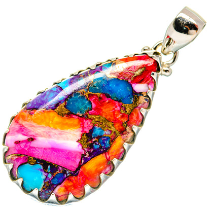 925 sterling silver multicolor teardrop pendant with openwork edge and top bail