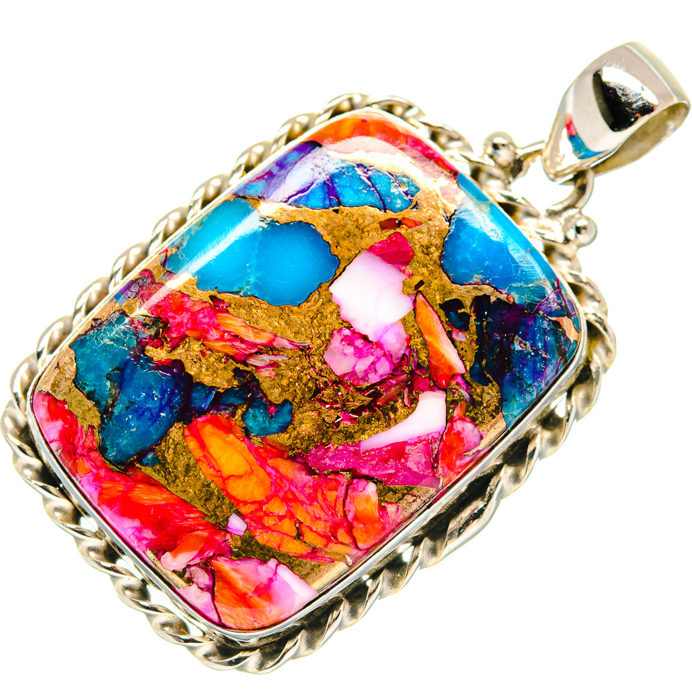 Kingman Pink Dahlia Turquoise Pendants handcrafted by Ana Silver Co - PD21020