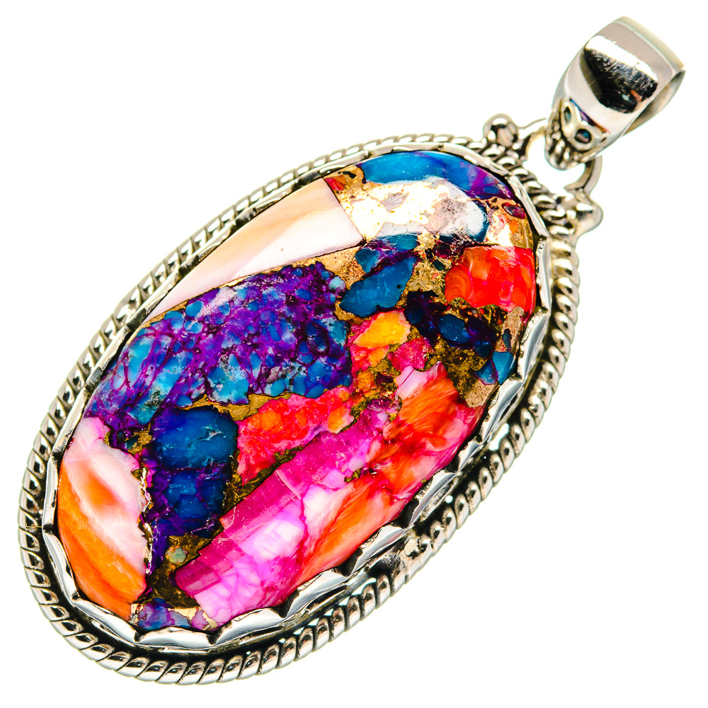 Kingman Pink Dahlia Turquoise Pendants handcrafted by Ana Silver Co - PD21023