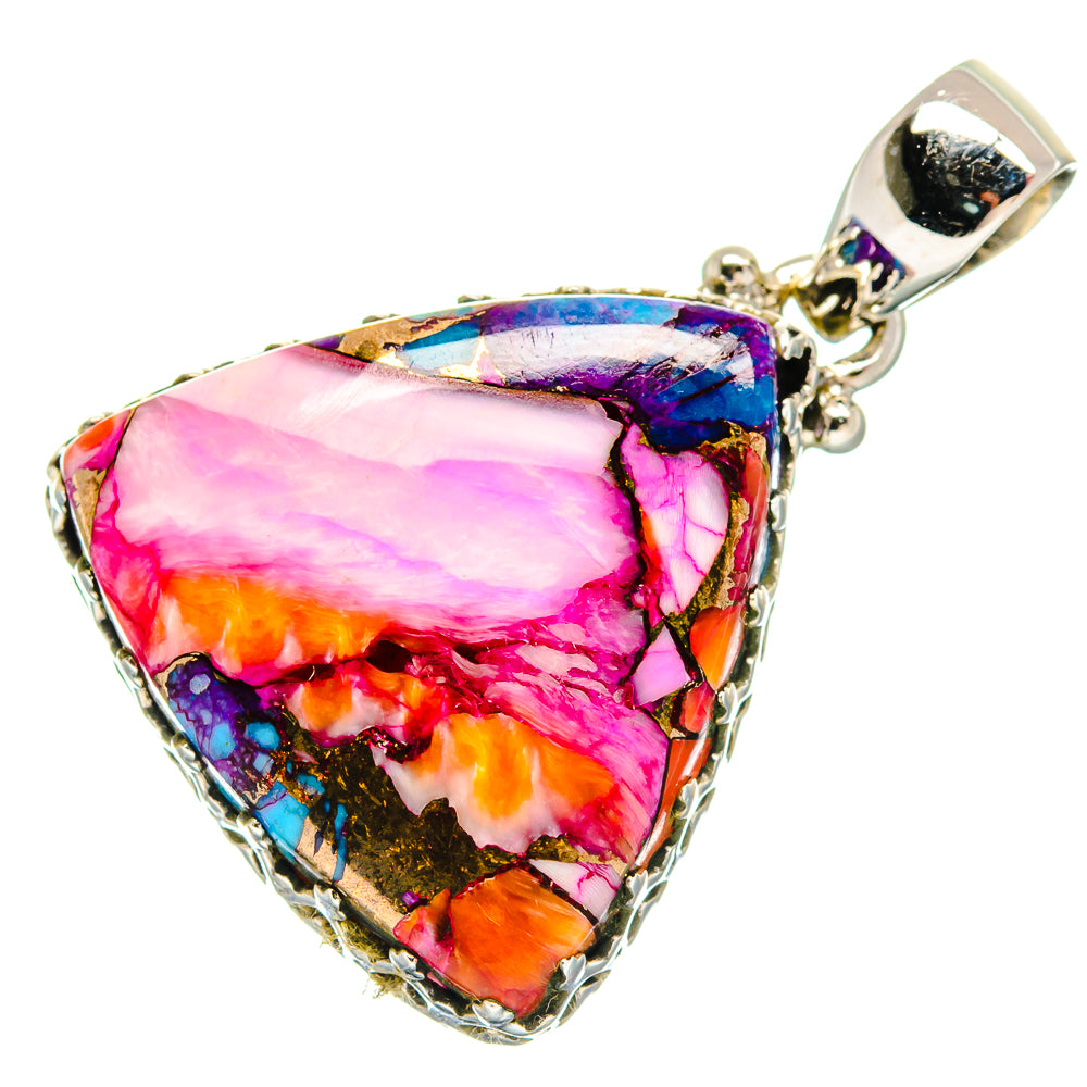 Kingman Pink Dahlia Turquoise Pendants handcrafted by Ana Silver Co - PD21025