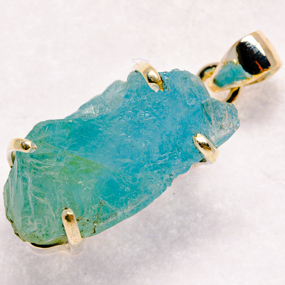 Rough aquamarine crystal pendant, 925 sterling silver prong mounts and bail