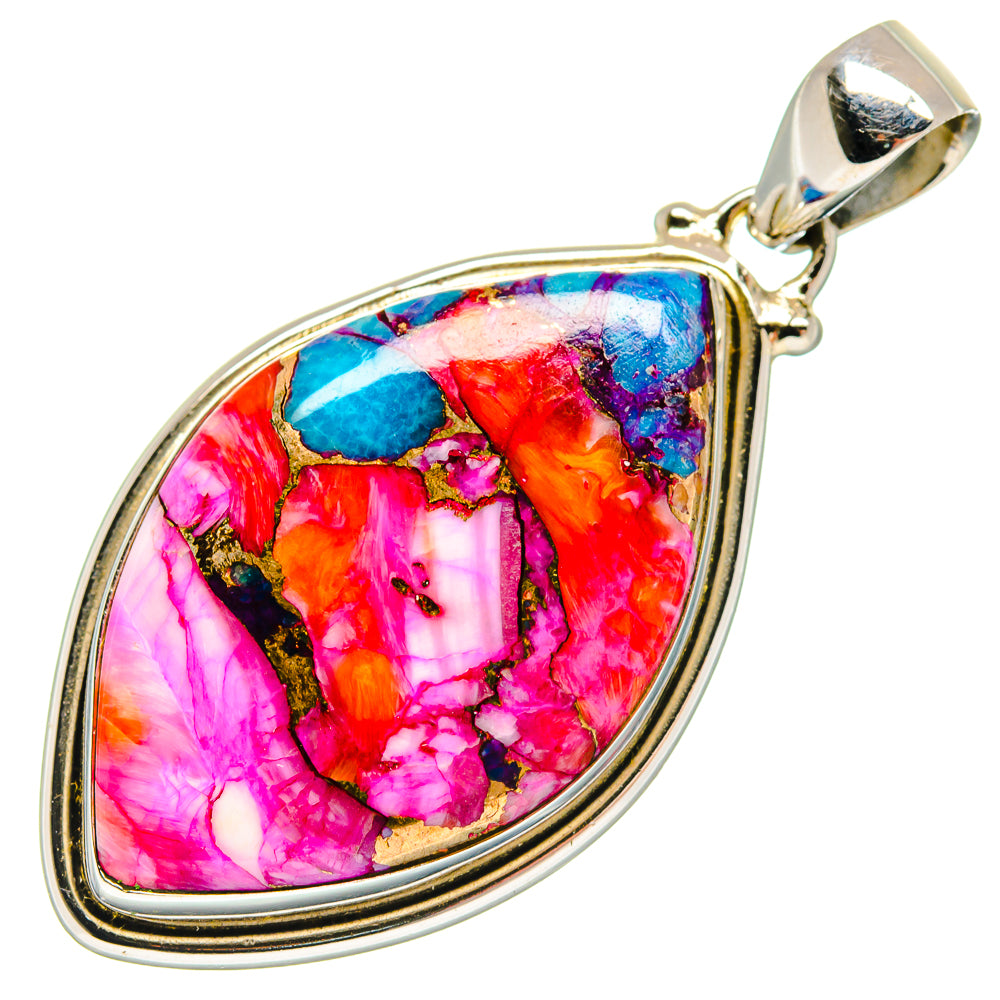 Kingman Pink Dahlia Turquoise Pendants handcrafted by Ana Silver Co - PD21218