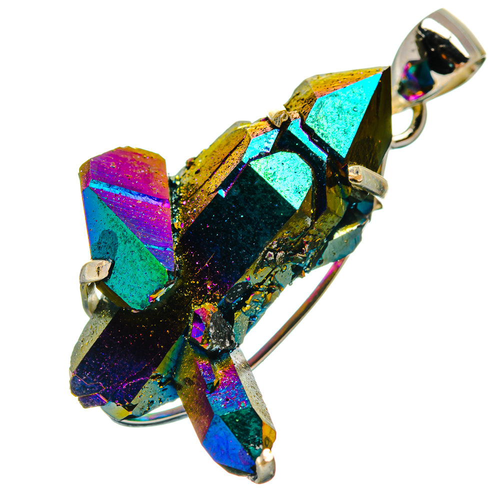 Sterling silver druzy pendant with colorful rainbow crystal cluster and bail