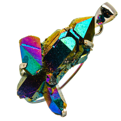 Sterling silver druzy pendant with colorful rainbow crystal cluster and bail