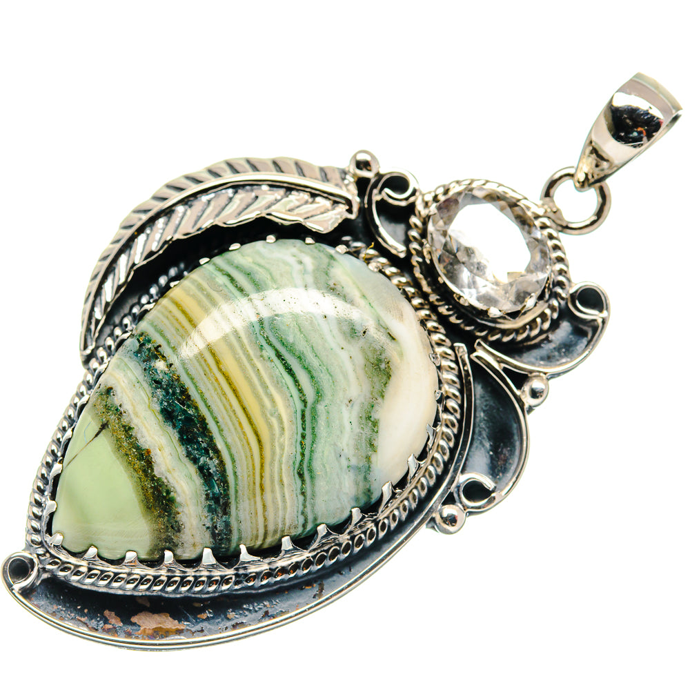 Sterling silver pendant with oval ocean jasper cabochon and clear crystal accents, bail loop