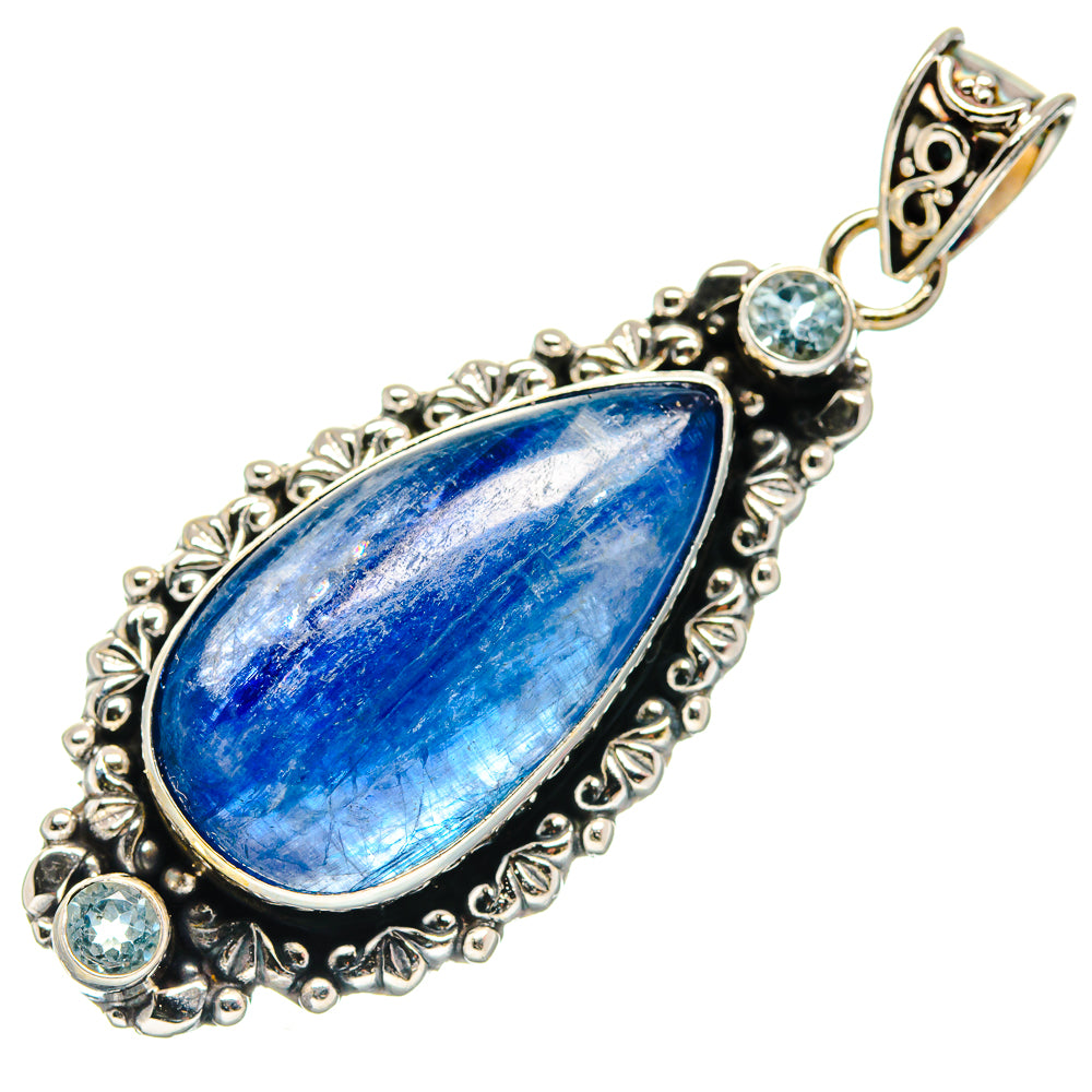 Sterling silver pendant with oval blue gemstone center and small round blue accents