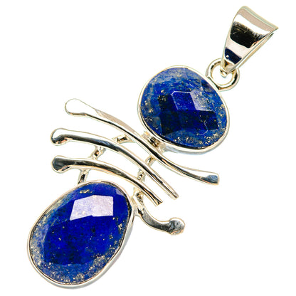 Sterling silver lapis lazuli pendant with blue oval cabochons and round bail