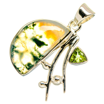 Sterling silver pendant with oval moss agate and small peridot green accents