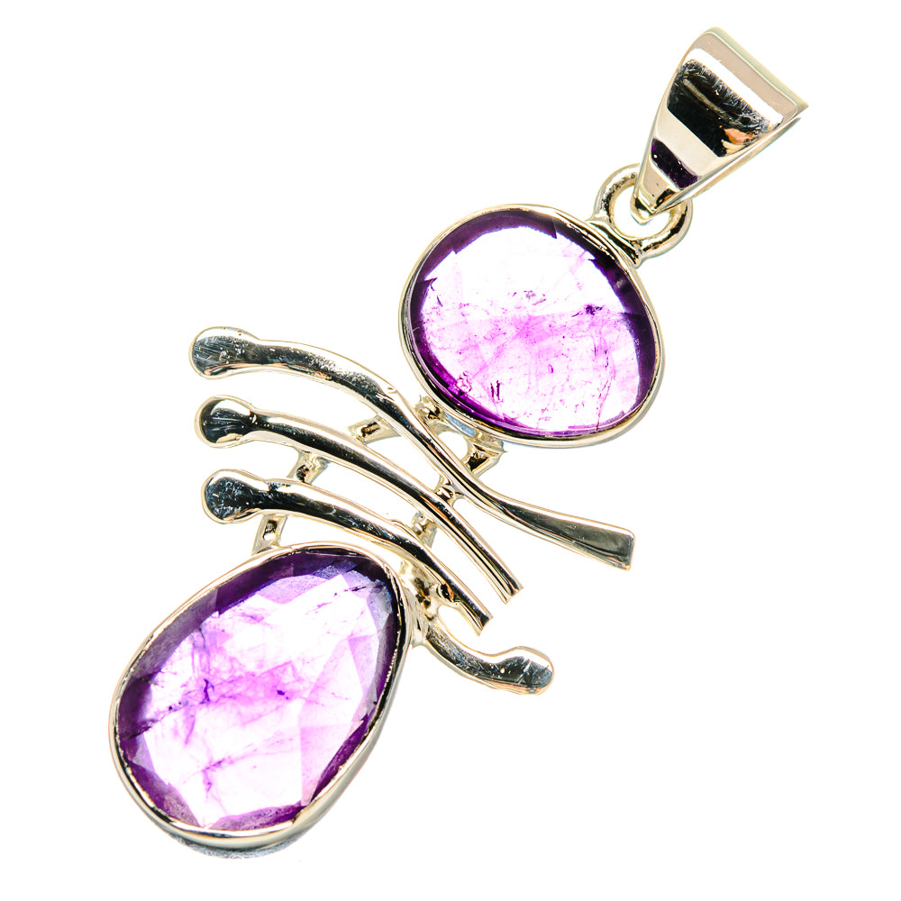 925 silver amethyst pendant with round purple stone and drop-cut second stone