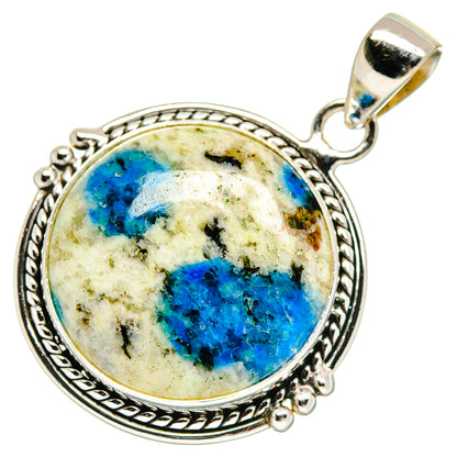 Blue azurite oval pendant, 925 sterling silver setting with detailed rope edge and bail